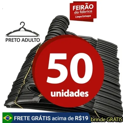 Kit 50 Cabides Organizador para Roupas Adulto -