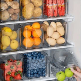 Conjunto com 6 Organizadores de Geladeira de Plástico Transparente sem Bpa