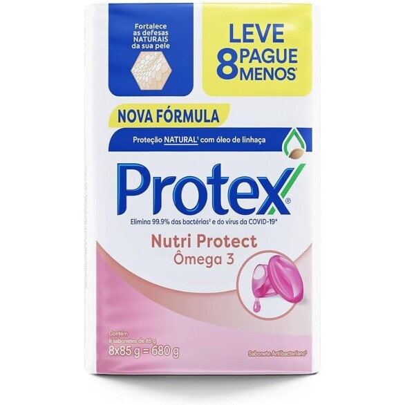 Sabonete em Barra Antibacteriano Protex Nutri Protect Ômega 3 - 8 Unidades de 85g