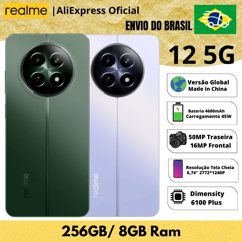 Smartphone Realme 12 5G 256GB 8GB Dimensity 6100 Plus - Versão Global