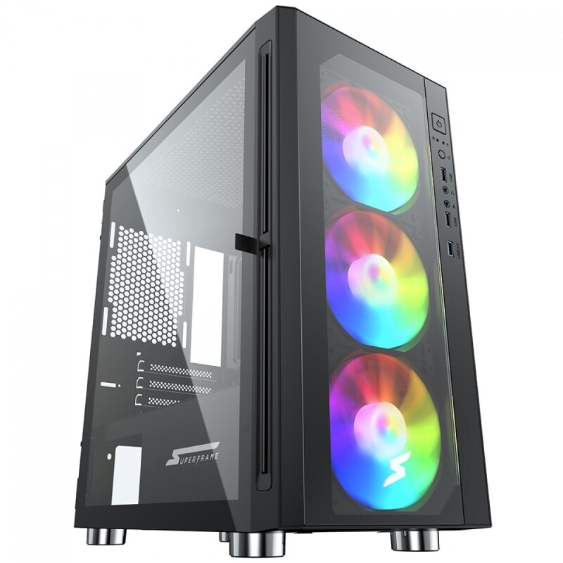 Gabinete Gamer SuperFrame Bunker Mid Tower Vidro Temperado M-ATX Black Sem Fonte Com 3 Fans