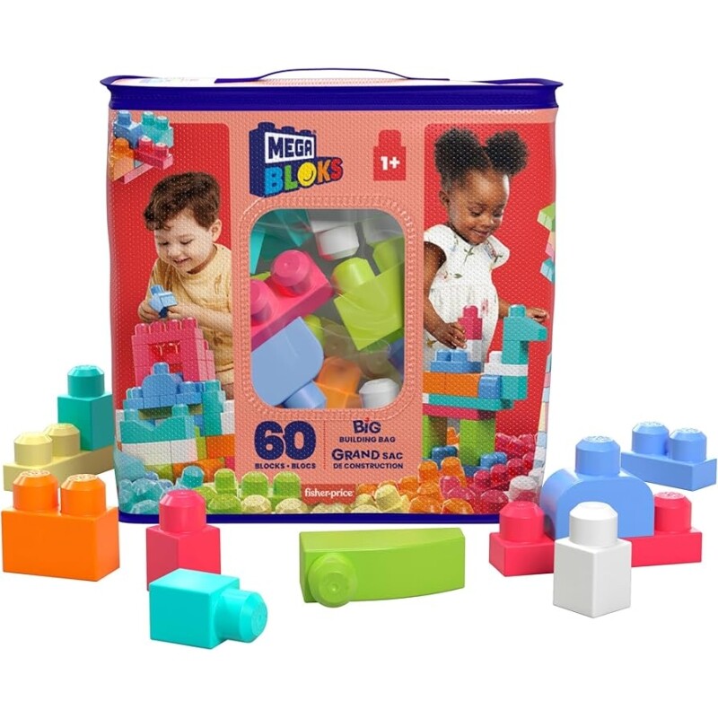 Sacola Mega Bloks com 60 Blocos de Montar Grandes e Coloridos