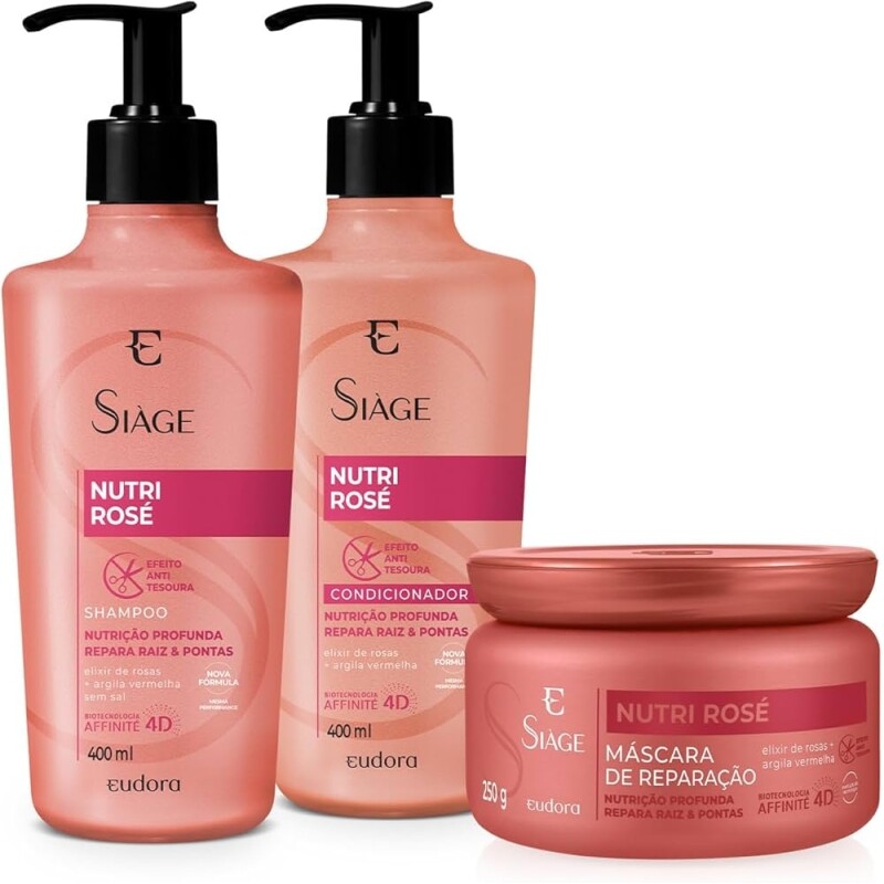 Kit Eudora Siàge Nutri Rose: Shampoo 400ml + Condicionador 400ml + Máscara Capilar 250g