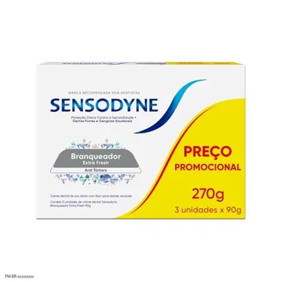 [REC] Sensodyne Creme Dental Branqueador para Dentes Sensíveis Extra Fresh, Anti Tártaro, Proteção Diária, Leve 3 unidades e Pague 2, 90g cada