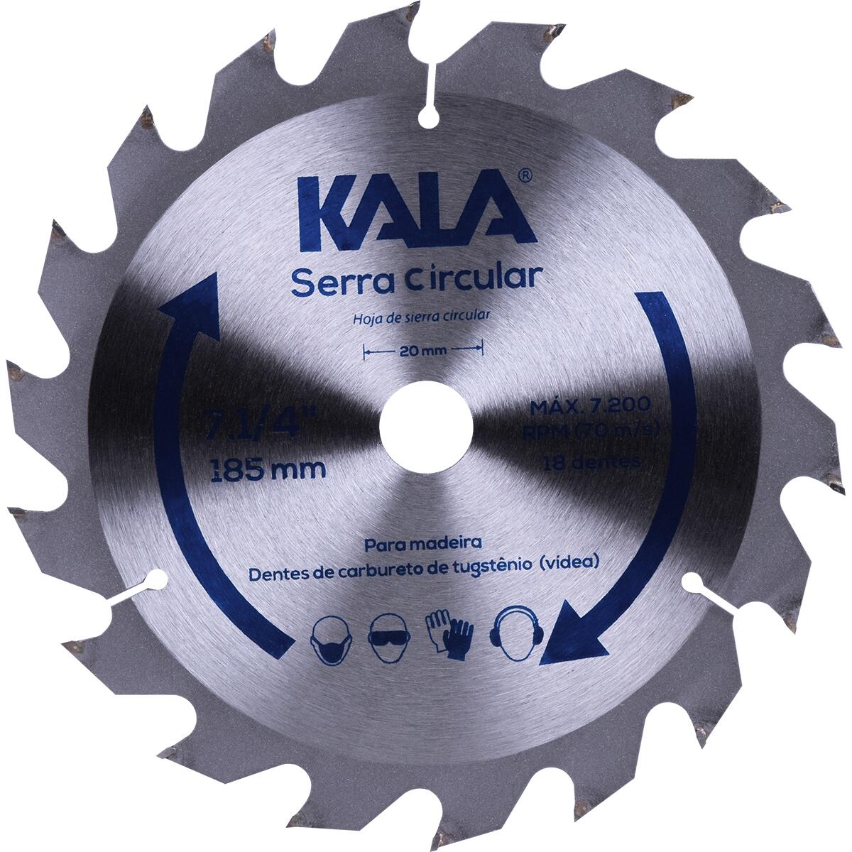 Disco Serra Circular 7.1/4" Para Madeira 18 Dentes 7200Rpm Kala