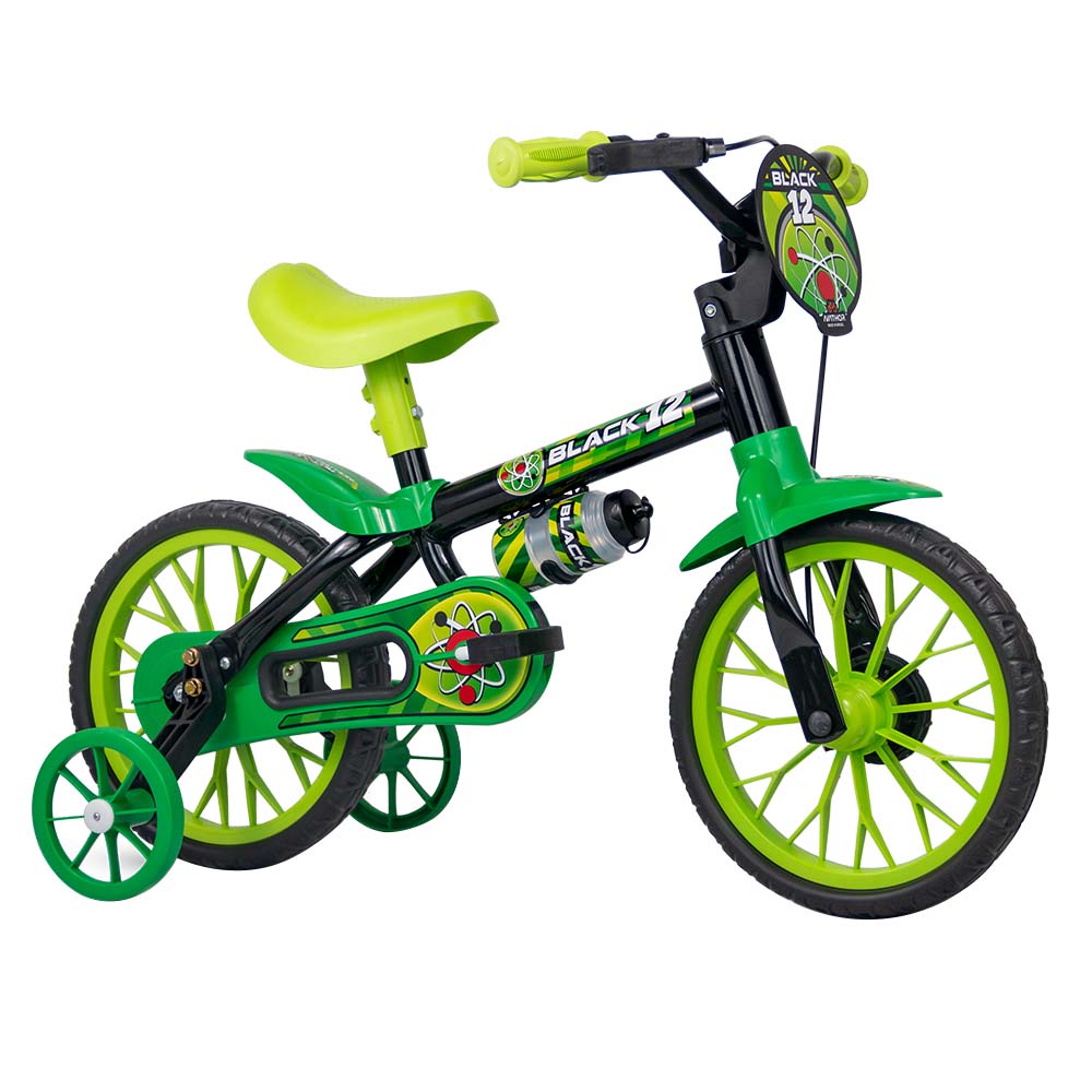 Bicicleta Infantil Aro 12 Nathor Freio Tambor 1 Marcha - Preto/Verde