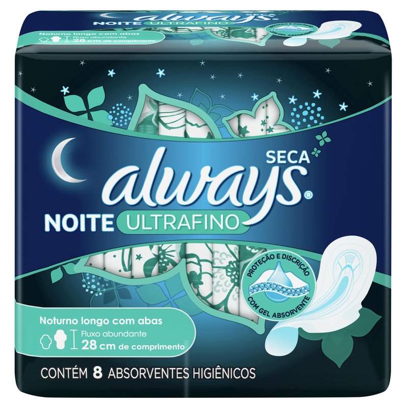 Absorvente Always Ultrafino Noturno Seca com Abas 8 Unidades