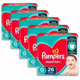 Kit 5 pacotes Fralda Pampers Supersec Pacotão G - 130 unidades