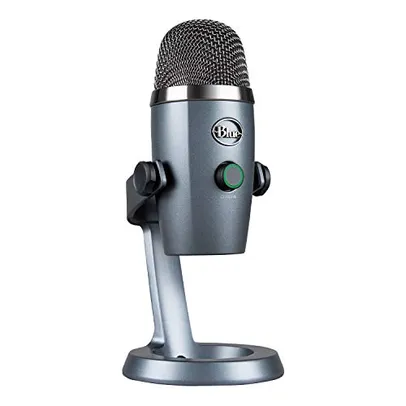 (PRIME)Microfone Condensador USB Logitech For Creators Blue Yeti Nano com Captação Cardióide e Omnidirecional, Efeitos BLUE VO!CE, Cinza