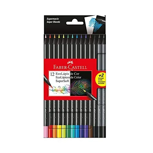 Lápis de Cor, Faber-Castell, EcoLápis Supersoft, 12 Cores + 2 Grafite