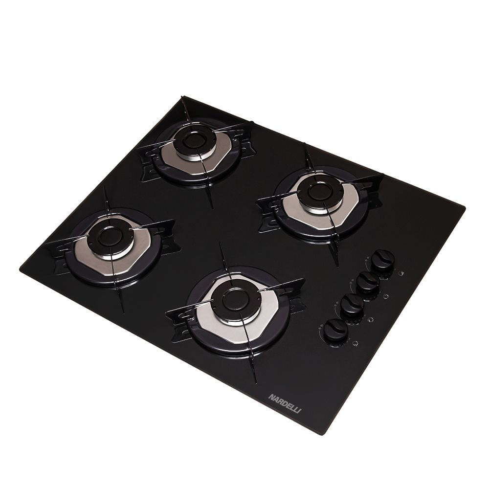 Cooktop Nardelli NDL 4 Bocas Flange Inox Mesa de Vidro Preto Bivolt