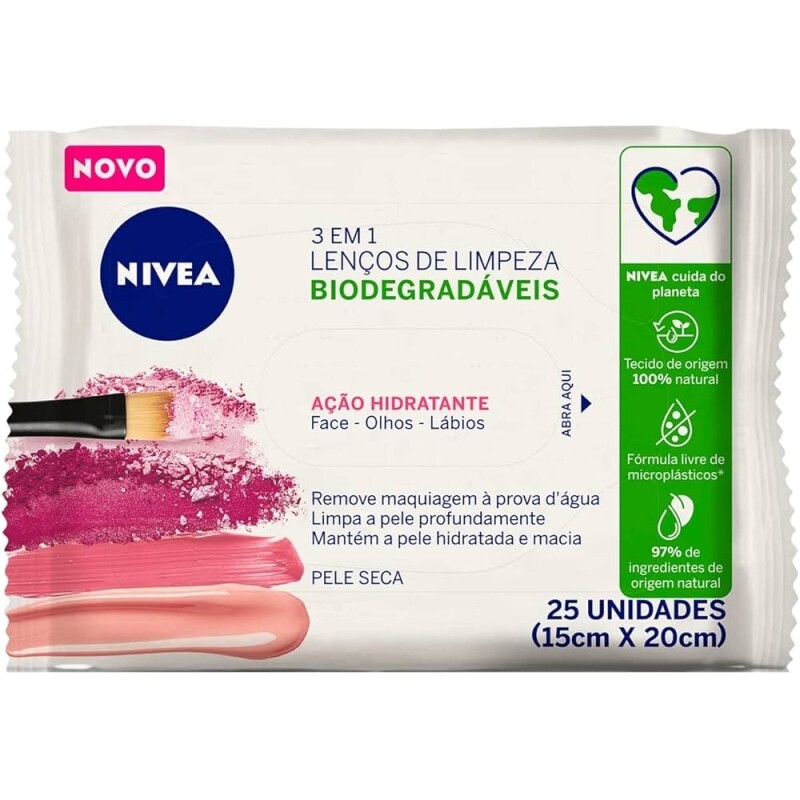 Lenço de Limpeza Demaquilante Facial Nivea Ação Hidratante 3 em 1 - 25 Unidades