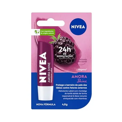 (REC)(Leve 4 Pague 3)NIVEA Hidratante Labial Amora Shine 4,8 g - Cuidado intensivo para seus lábios, hidratação prolongada, delicioso aroma de amora