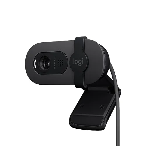 Webcam Full HD Logitech Brio 100 com Microfone Integrado, Proteção de Privacidade, Correção Automática de Luz e Conexão USB