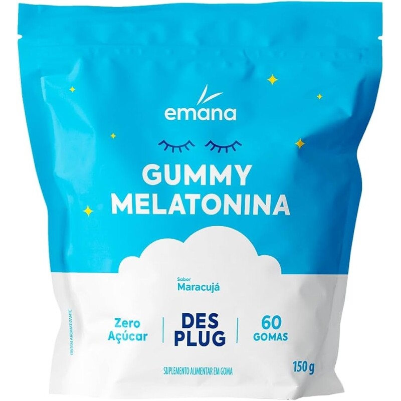 Emana Suplemento Alimentar em Goma Gummy de Melatonina Desplug Zero Açúcar Sabor Maracujá 60 Gomas - 150g