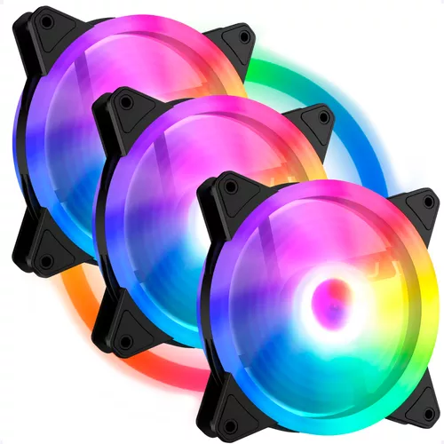 Kit 3 Fans Cooler Led Rgb 120mm Ventoinha Gabinete Pc Gamer