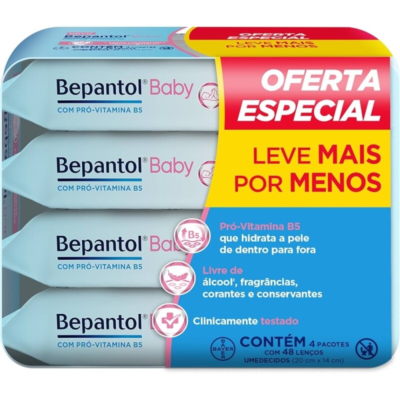 Lenços Umedecidos Bepantol Baby Hipoalergênicos - Kit com 192 Unidades