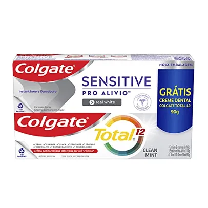 [Prime/ Rec] Colgate Creme Dental Sensitive Pro Alívio Real White 110G + Creme Dental Total 12 Clean Mint 90G