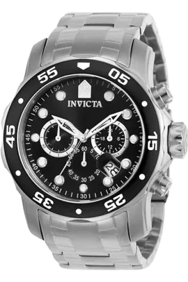 Relógio masculino Invicta Pro Diver 0069, aço inoxidável, prateado/preto