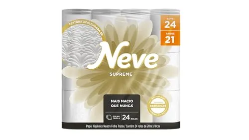 Neve Papel Higiênico Supreme Folha Tripla, 20m, Leve 24 Pague 21 Rolos