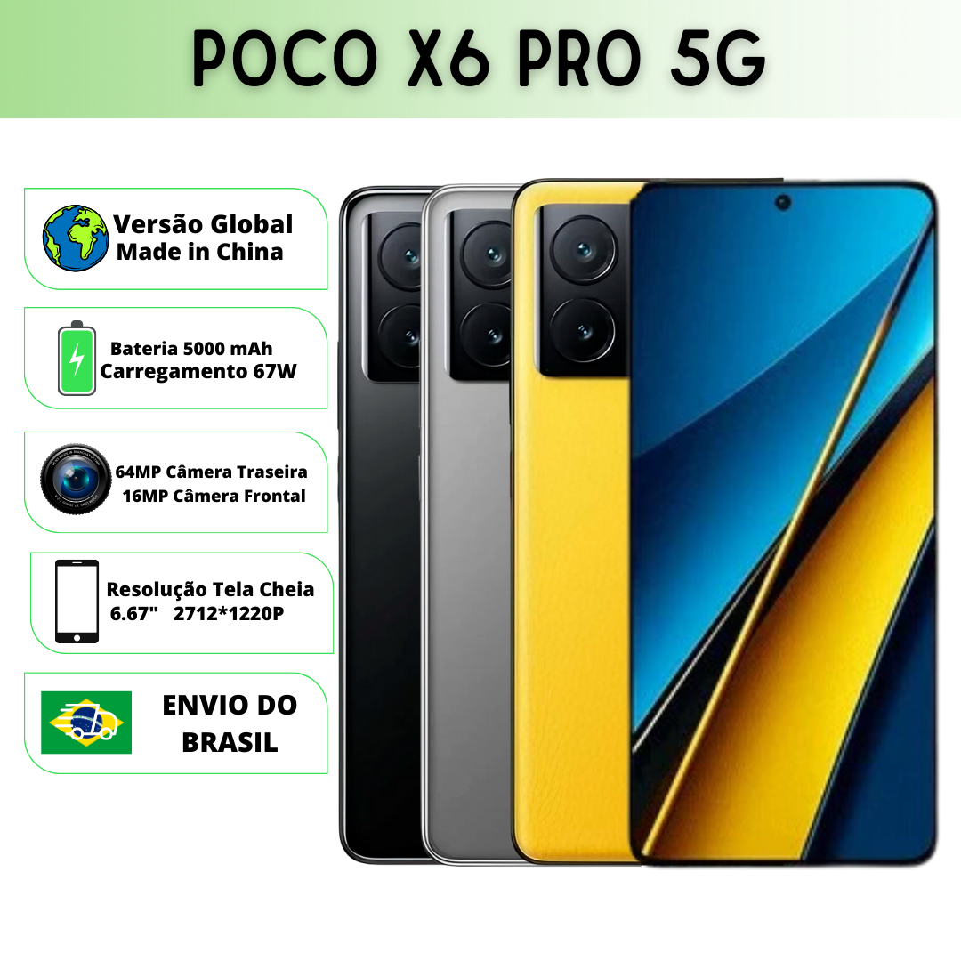 Smartphone Xiaomi Poco X6 Pro 5G 512GB 12GB RAM 6,67'' - Versão Global