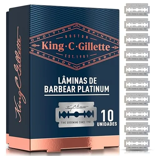 KING C. GILLETTE, Lâminas de barbear duplo fio, 10 Cargas para Aparelho de Barbear Clássico com Lâminas revestidas de Platina para mais Duração