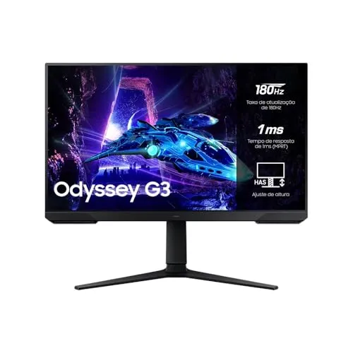 Monitor Samsung Odyssey G3, 27, 180Hz, 1ms,Ajuste de Altura,Freesync,DP,HDMI,FHD, preto