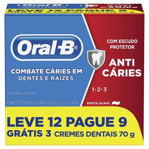 Pasta de dentes Oral-B 1.2.3 Anticáries em creme sem glúten pacote x 12 840 g