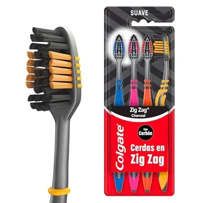 [R$ 12,32 +por- & REC] Colgate ZigZag Carvão - Escova Dental, 4 unidades