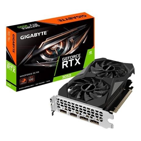 Placa de Vídeo RTX 3050 Windforce OC Gigabyte NVIDIA GeForce 6GB GDDR6 DLSS Ray Tracing - GV-N3050WF2OC-6GD