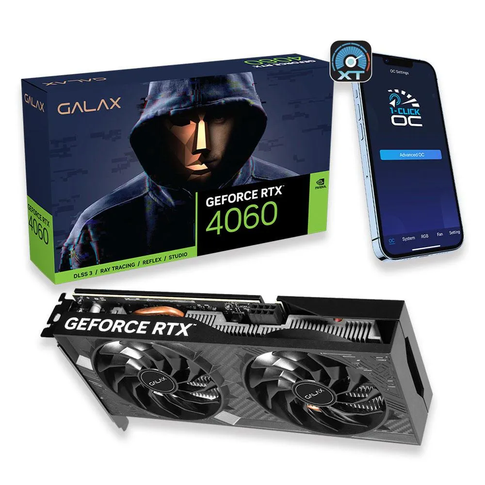 Placa De Vídeo Galax Geforce RTX 4060, 8GB, 1 Click Oc V2, GDDR6, 128 Bit - 46nsl8md9nxv