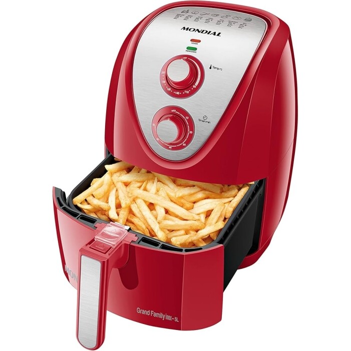 Fritadeira Sem Óleo Air Fryer 5L Mondial Vermelho/Inox 1900W 110V - AFN-50-RI