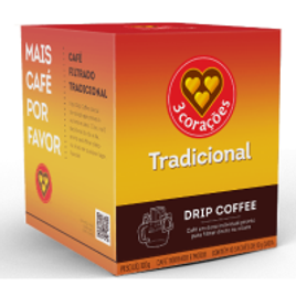 Café 3 Corações Drip Coffee Tradicional - 10 Sachês com 10g Cada