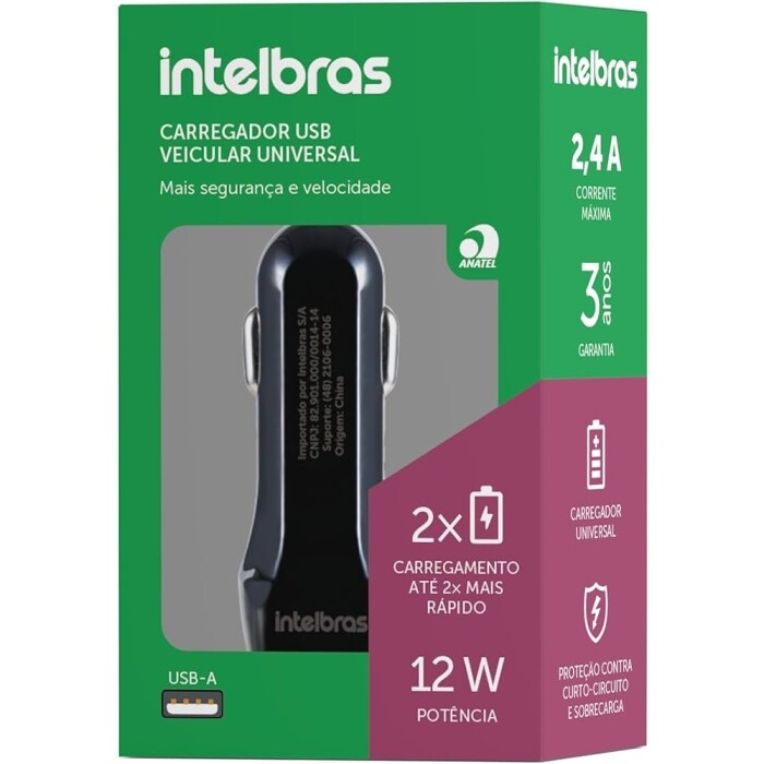 Carregador Universal Veicular ECV2 Fast Preto Intelbras