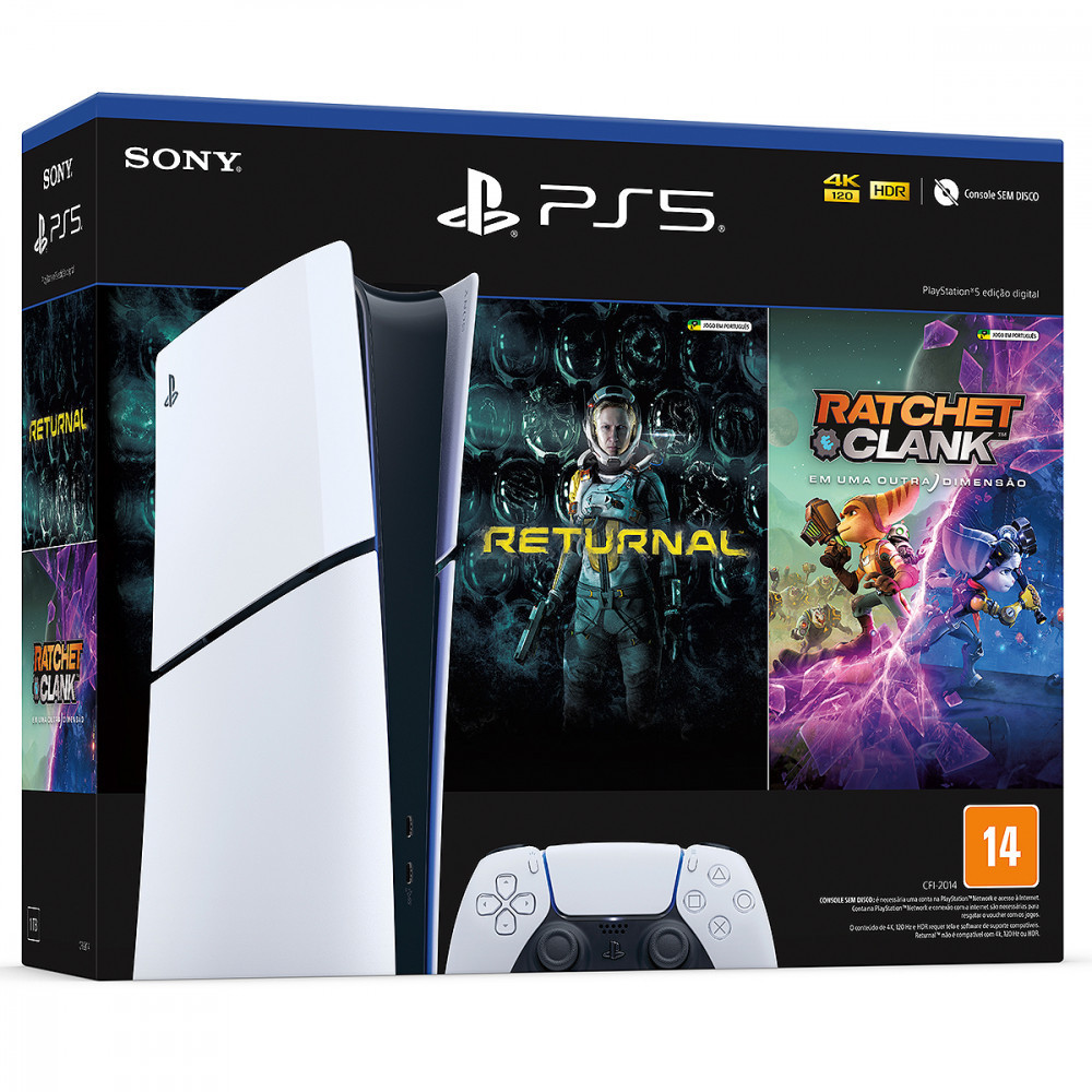 Console PlayStation 5 Slim Digital Edition Branco + Returnal e Ratchet e Clank + Controle Sem Fio Dualsense Br