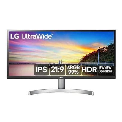 Monitor LG 29" UltraWide Full HD Inclinação 75Hz 5ms Branco 29WK600-WAWZ