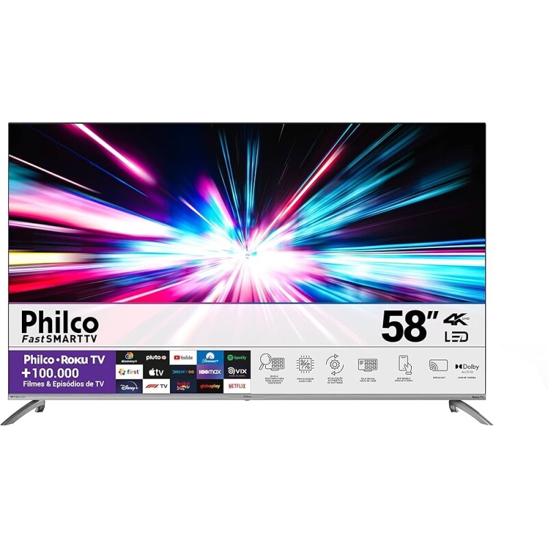 Smart TV Philco LED 58" 4K Roku TV Dolby Audio HDR10 App Mobile Borda Infinita - PTV58G7UR2CSBL