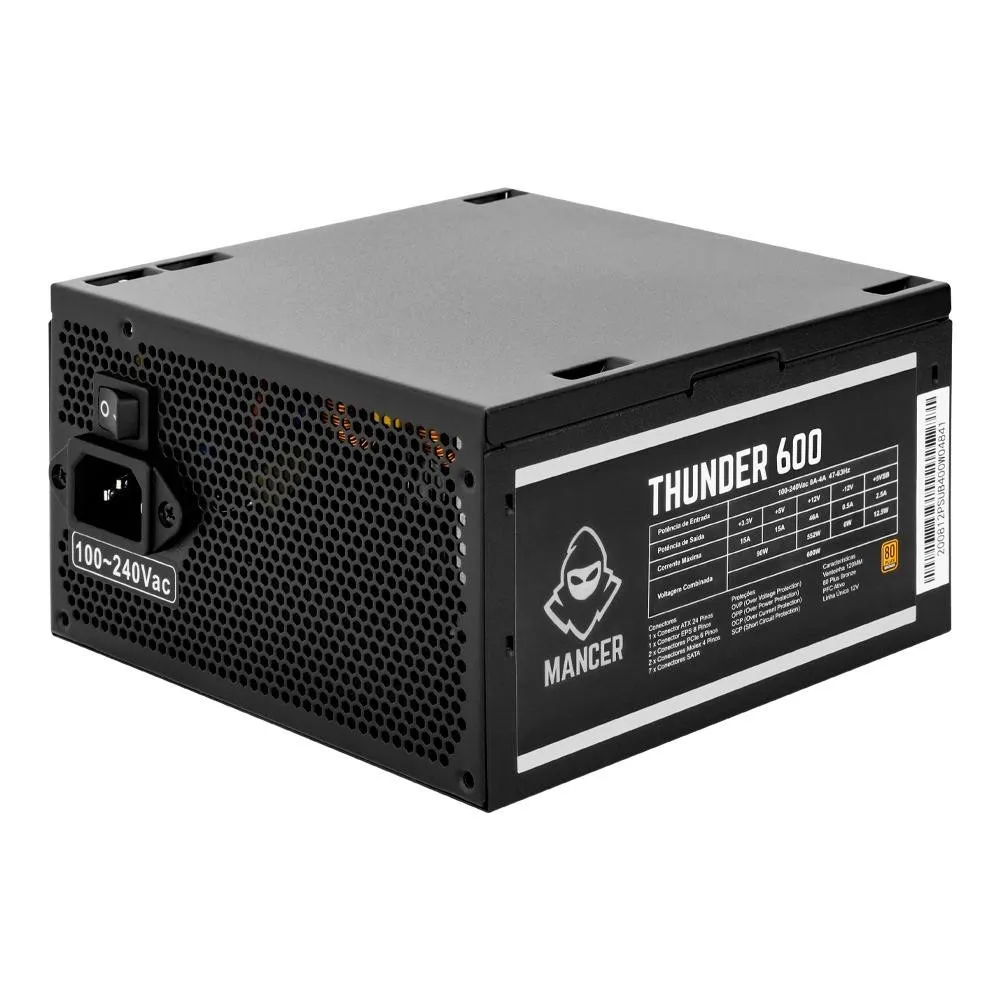 Fonte Mancer Thunder 600W 80 Plus Bronze, MCR-THR600-BL01