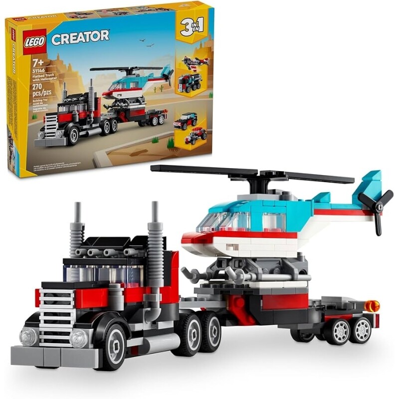 LEGO Set Creator 31146 Camião de Plataforma com Helicóptero - 270 peças