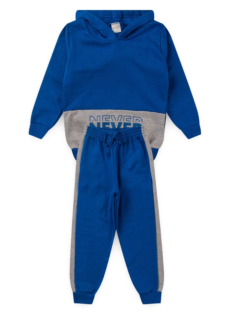 Conjunto Blusão Menino Com Capuz E Calça Em Moletom Never