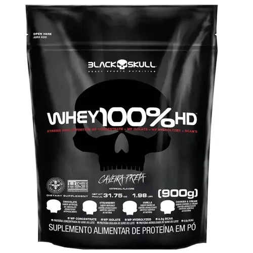 Whey 100% Hd Refil 900g Black Skull Baunilha