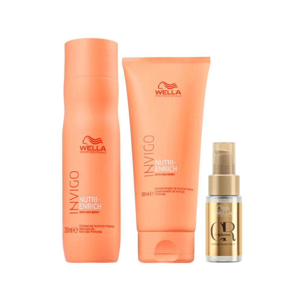 Kit Wella Pro Invigo Enrich Shampoo 250ml + Condicionador 200ml + Óleo 30ml