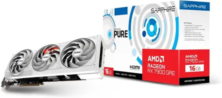 Placa de Vídeo RX 7900 GRE Gaming OC Sapphire Pure AMD Radeon, 16GB GDDR6, ARGB, FreeSync - 11325-03-20G