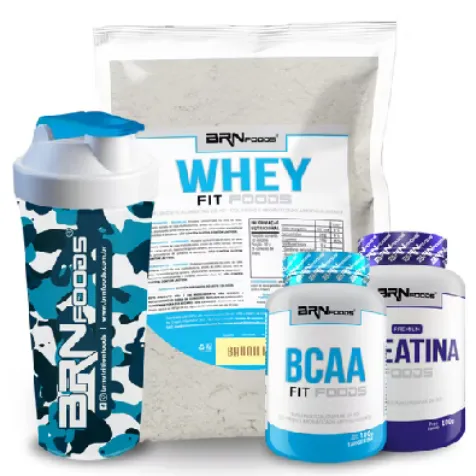 Kit Whey Protein Blend 500g + BCAA Fit Foods 100g + Creatina Premium 100g +Coqueteleira