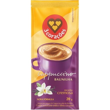 50 Unidades Cappuccino 3 Corações Baunilha Sachê 20g