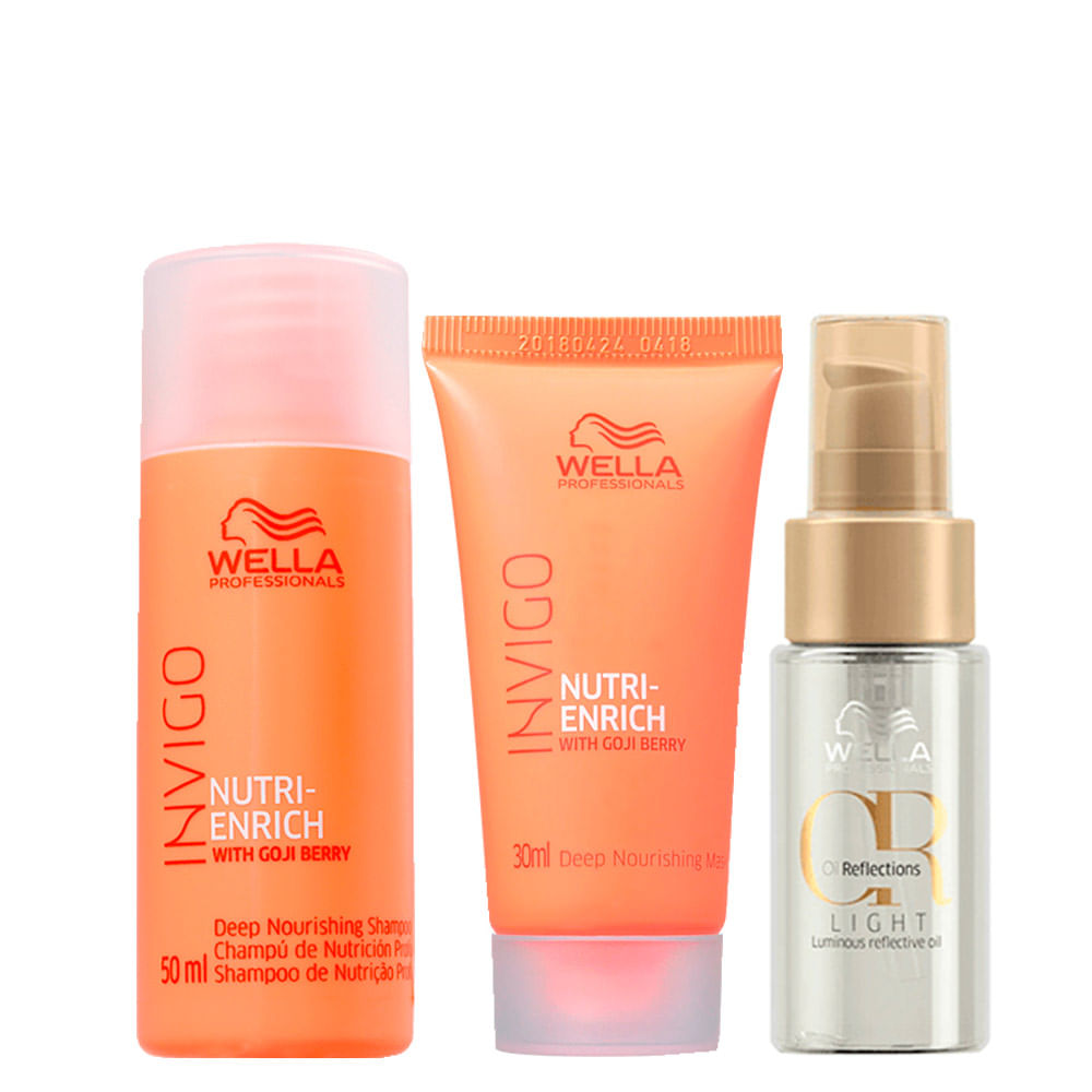 Kit Wella Professional Invigo Nutri Enrich - Shampoo 50 ml + Máscara 30 ml + Óleo Oil Reflections Light 30 ml