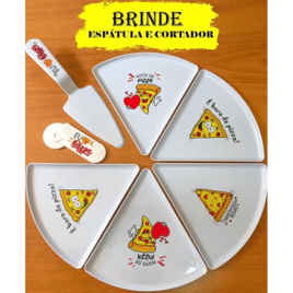 Kit 6 Pratos Fatia De Pizza Triangular + Cortador + Espátula