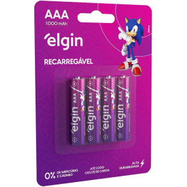 Pilha Recarregável Elgin AAA Blister Com 4 Pilhas 1000mAh