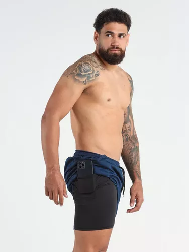 Short 2 Em 1 Bermuda Dry Fit Esportiva Com Bolso Interno Run