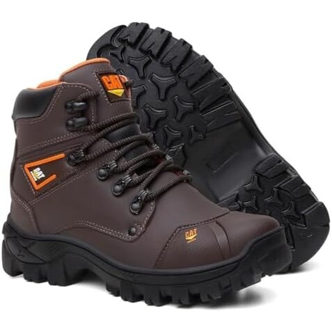 Bota Masculina Em Couro Para Trabalho Com Bico P.V.C e C.A Café/43